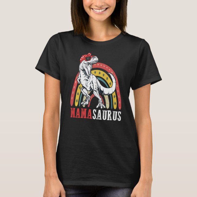 Camiseta Mamasauro Rex Dinossauro Arco-Íris Mama Saurus Mot (Frente)
