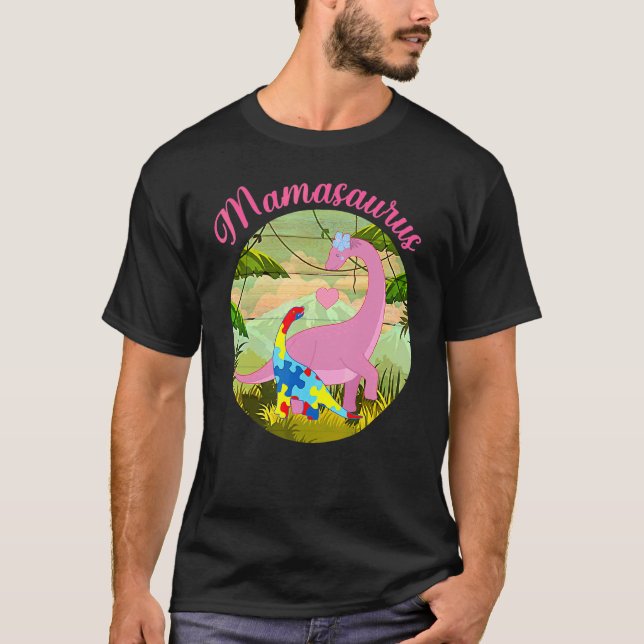Camiseta Mamasauro T Rex Dinossaur Mama Saurus Autism Aware (Frente)