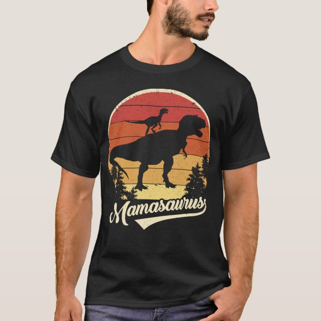 Camiseta Mamasaurus Mãe Trex Dinossauro Engraçado Retro Grá (Frente)