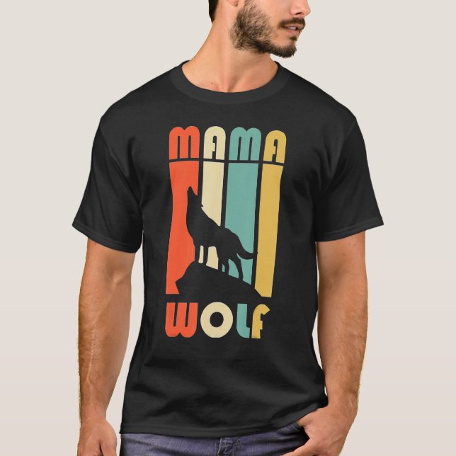 Camiseta Mamawolf Funny Wolf Mama Retro Vintage Sunset (Frente)