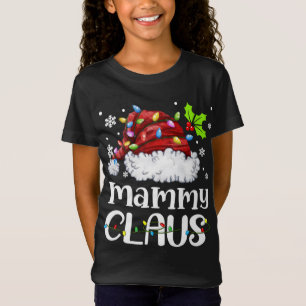 Camiseta Mammy Claus Santa Hat Família Natal Light Xmas