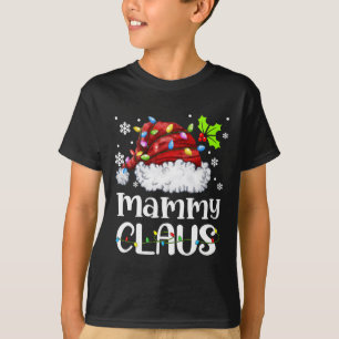 Camiseta Mammy Claus Santa Hat Família Natal Light Xmas