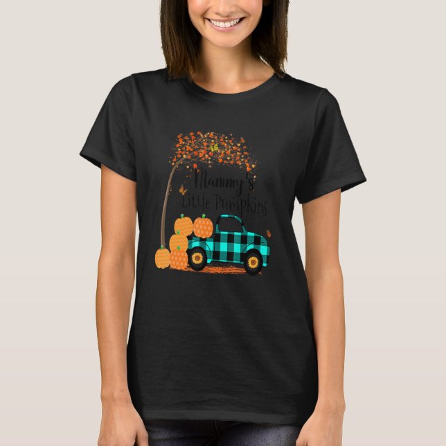 Camiseta Mammy S Little Pumpkins Xadrez Verde Outono A (Frente)