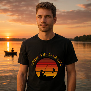 Camiseta Man Fish Retro Sunset Lake Life Modelo