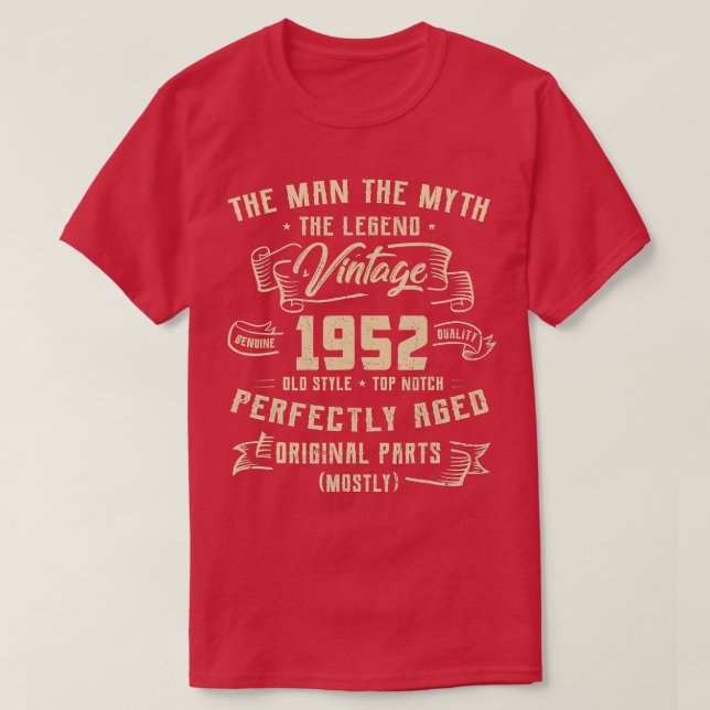Camiseta Man Myth Legend 1952 70 Birthday Por 70 Anos (Frente do Design)