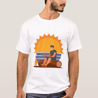 Camiseta Man-Roasting-Marshmallow-Sunset-Water
