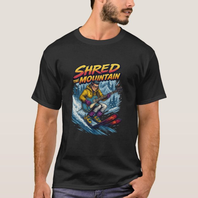 Camiseta Man shredding with guitar and snow skis (Frente)