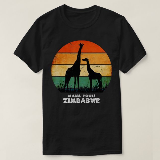 Camiseta Mana Piscina Zimbábue Giraffe Safari Parque Nacion (Frente do Design)