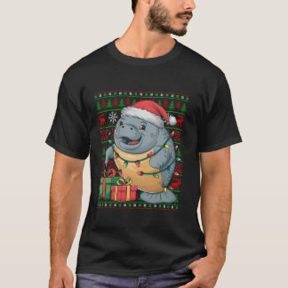 Camiseta Manatee Xmas Lights Ugly Santa Hat Manatee Christm