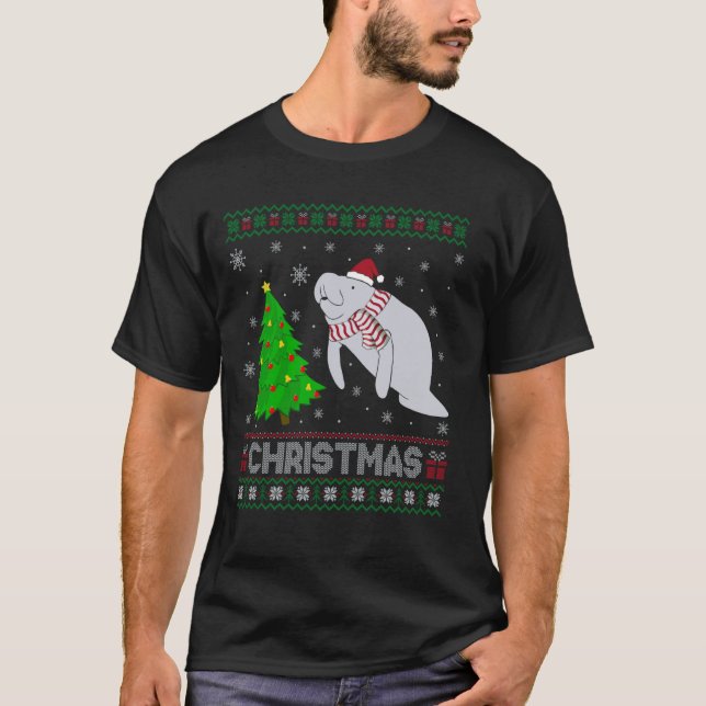 Camiseta Manatee Xmas Tree Lighting Ugly Christmas Sweater (Frente)