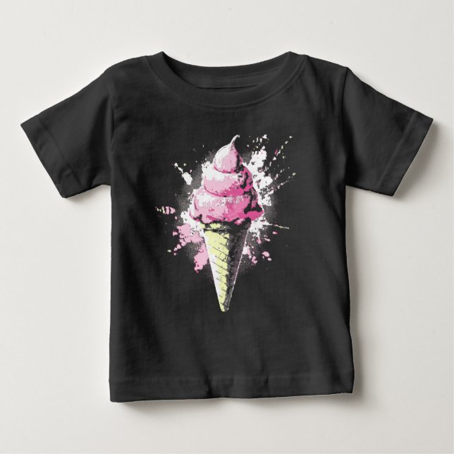 Camiseta Mancha de Sorvete Rosa Abstrata Distorcida (Frente)
