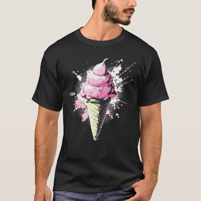 Camiseta Mancha de Sorvete Rosa Abstrato Distorcida (Frente)