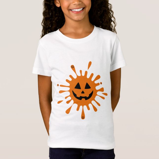 Camiseta mancha laranja com cara de abóbora (Frente)