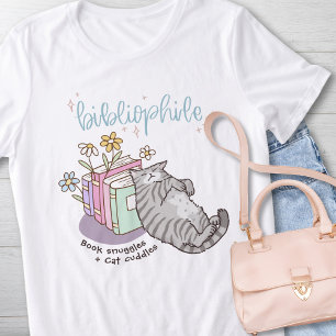 Camiseta Manchas de Livro e Cudles de Gato, Gatos e Livros