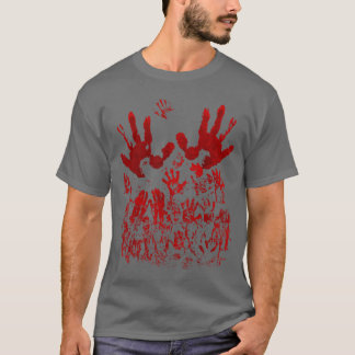 Camiseta Manchas de Sangue Impressão de Mão Sangrenta Horro