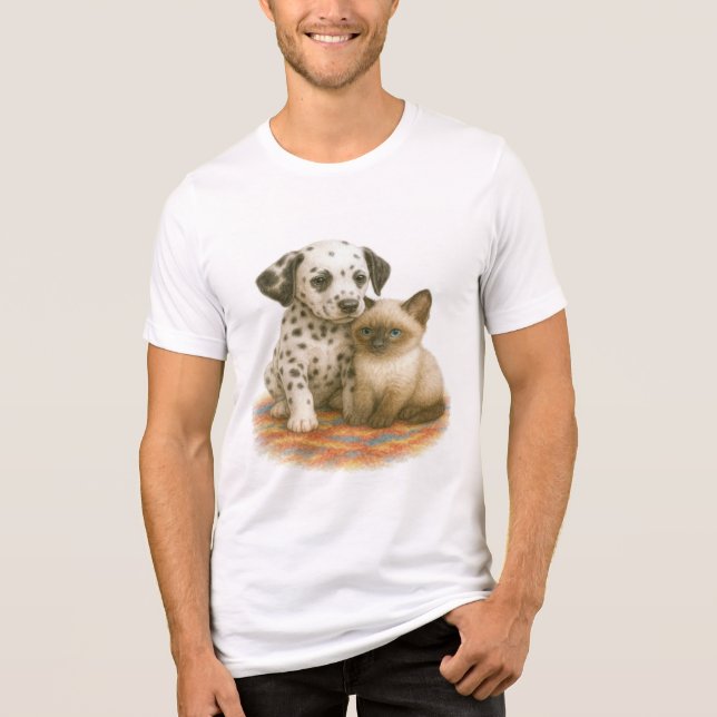 Camiseta Manchas e manchas - Pup Dalmaciano e Kitten Siamês (Frente)