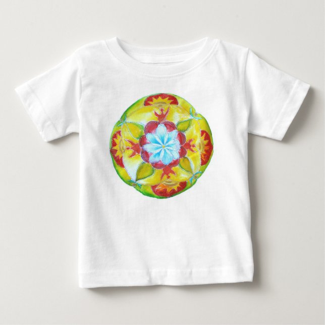 Camiseta Mandala Amarela Redonda com Babado (Frente)