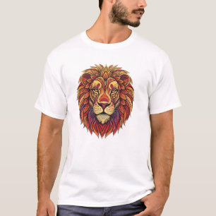 Camiseta Mandala Cabeça de Leão Colorido Ornado Arte Tribal