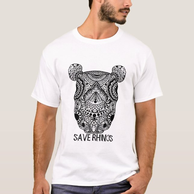 Camiseta Mandala clássico salve nossos rinocerontes (Frente)
