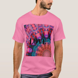 Camiseta Mandala-coloração-rosa-vermelha-azul-caleidoscópio