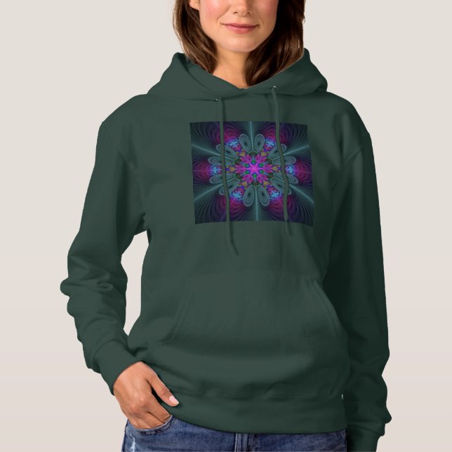 Camiseta Mandala Colorida Arte Espiritual Fractal Com Rosa (Frente)