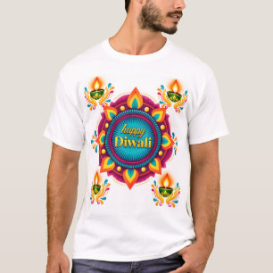 Camiseta Mandala Colorido de Diwali com Diyas Tradicionais