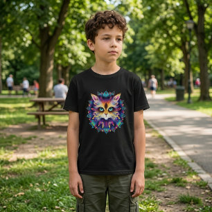 Camiseta Mandala com retrato de gato fofo e peludo