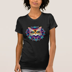 Camiseta Mandala com um retrato de gato peludo