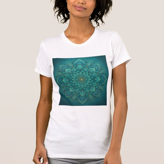 Camiseta Mandala da Tranquilidade Turquesa – Arte Espiritua (Frente)