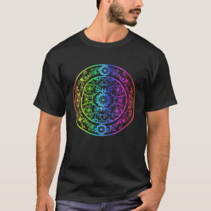 Camiseta Mandala de Arco-íris Flor de Roseta Geometria Vibe