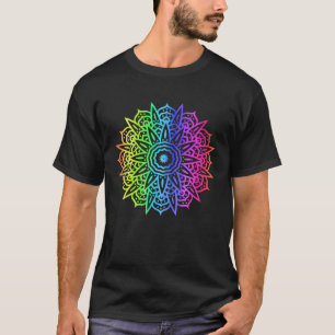 Camiseta Mandala do Arco-íris Explosão Solar Geometria Vibe