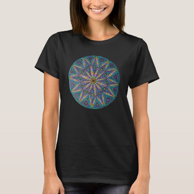 Camiseta Mandala Explosão Estelar Roxa/Verde (Frente)