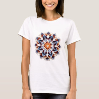 Camiseta Mandala Floral Elegante - Azul Fiery e Dourado