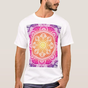 Camiseta Mandala floral fundamental: vindima colorida.
