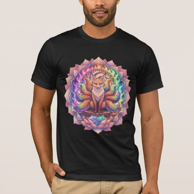 Camiseta Mandala Kitsune Raposa de Nove Caudas Arc (Frente)