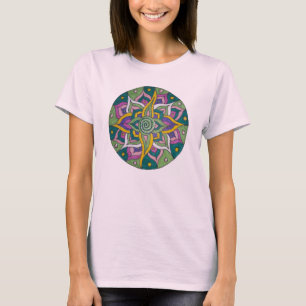 Camiseta Mandala Lotus Rosa/Verde