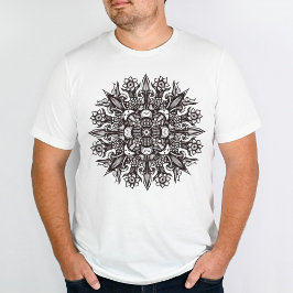 Camiseta Mandala psicodélica legal, preto e branco, trippy