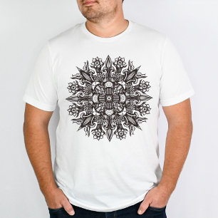 Camiseta Mandala psicodélica legal, preto e branco, trippy