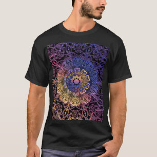 Camiseta Mandala roxa e amarela: design desenhada à mão