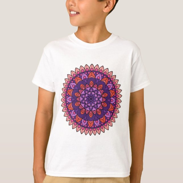 Camiseta Mandala roxa e rosa (Frente)