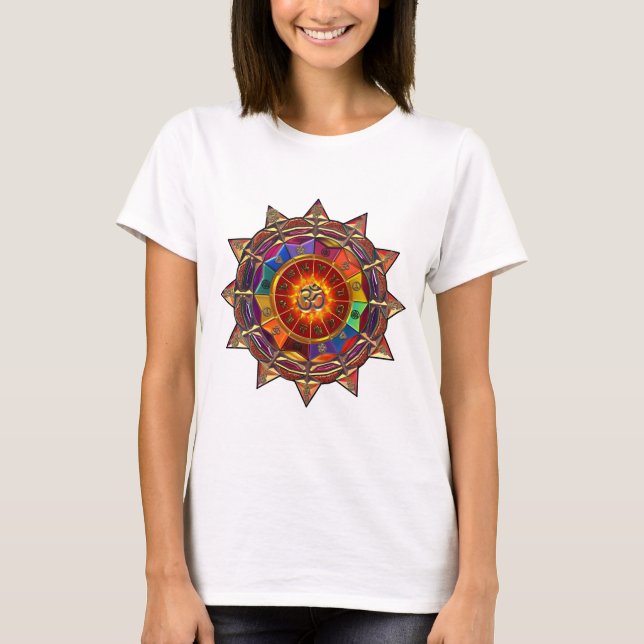 Camiseta Mandala simbólica Dourado de Sun (Frente)