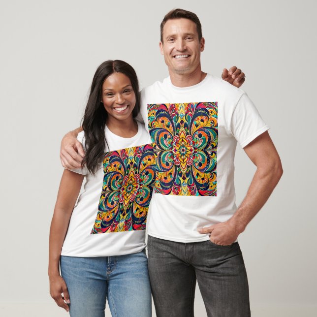 Camiseta Mandala Sinfonia de Cores – Floral Psicodélico Ous (Unissex)