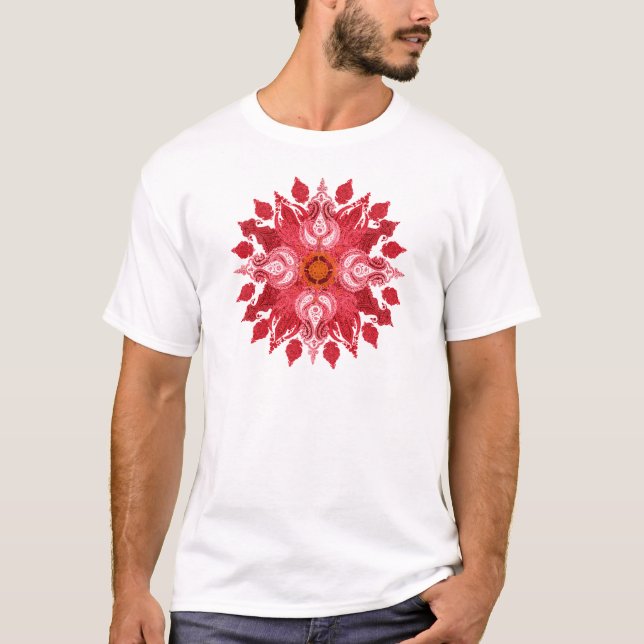Camiseta Mandala solar de paisley vermelho (Frente)