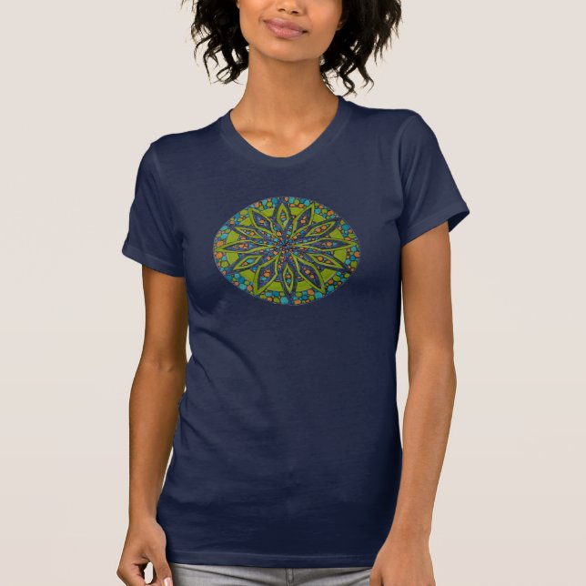 Camiseta Mandala Starburst Verde/Azul (Frente)