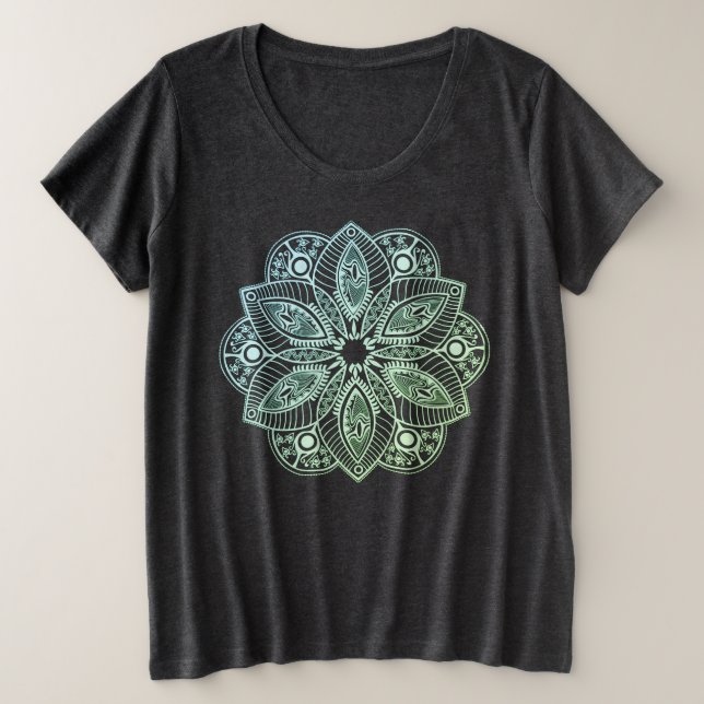 Camiseta Mandala Verde Tribal Exótica (Frente do Design)