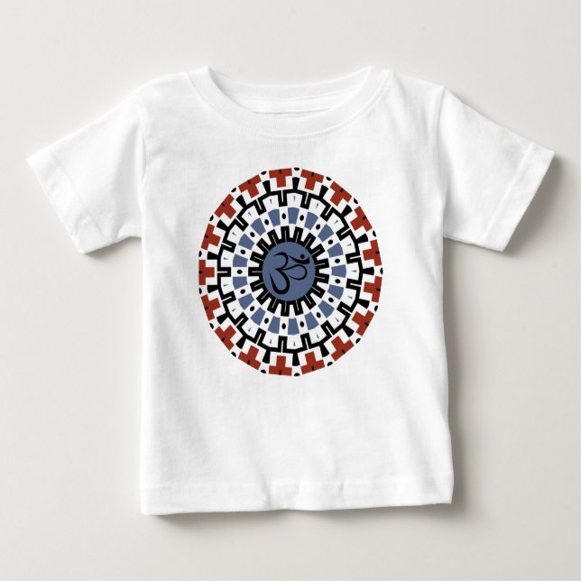 Camiseta Mandala Yoga Om Blue Rust Caleidoscópio (Frente)
