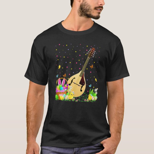 Camiseta Mandolin Bunny Easter Ovo Hunt Mandolin Páscoa Su (Frente)
