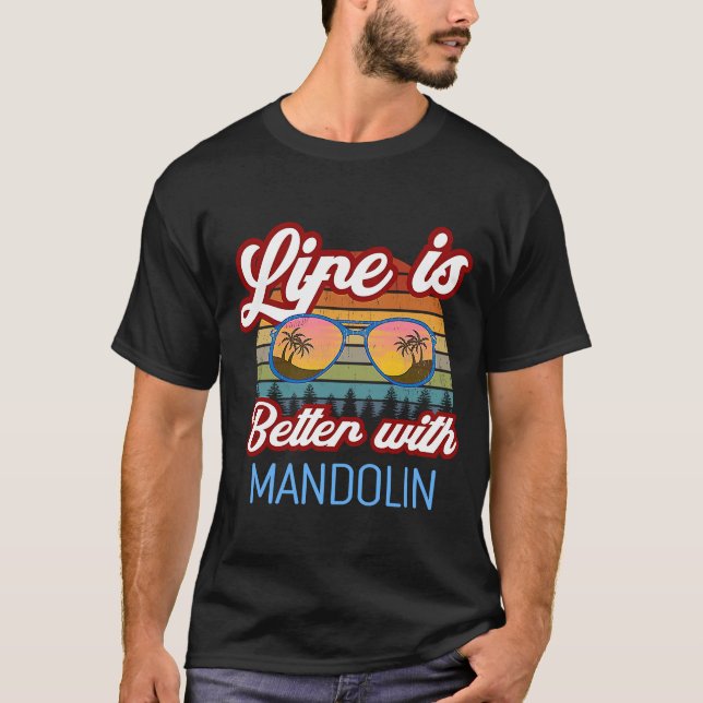 Camiseta Mandolin Retro Sunset Com Mandolim (Frente)