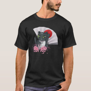 Camiseta Maneki neko 招 き 猫 Gato Sortudo com Sakura Japão Fa