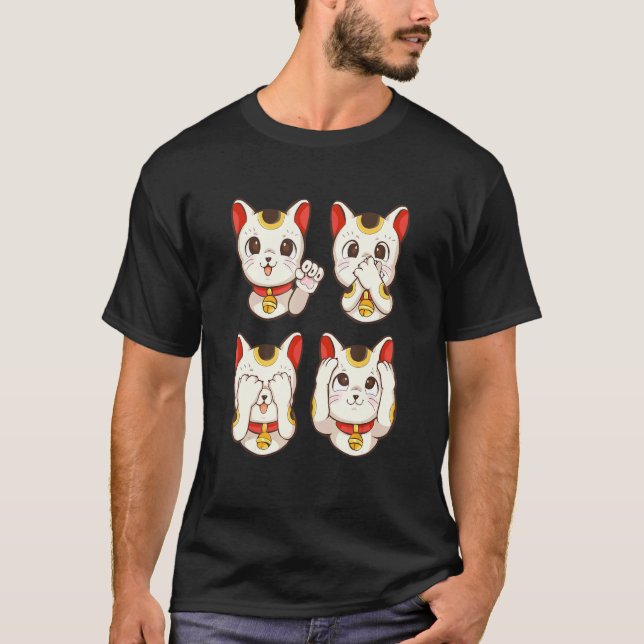 Camiseta Maneki Neko Chinês Figurino Japonês Sortudo Cat Wa (Frente)